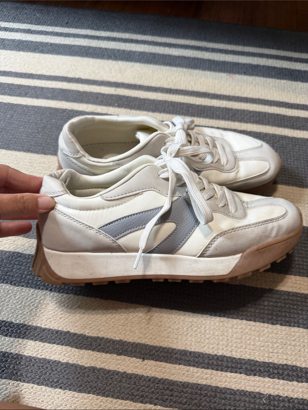 Women's White Sneakers with Light Gray Accent - Comfort Lace-Up Runners